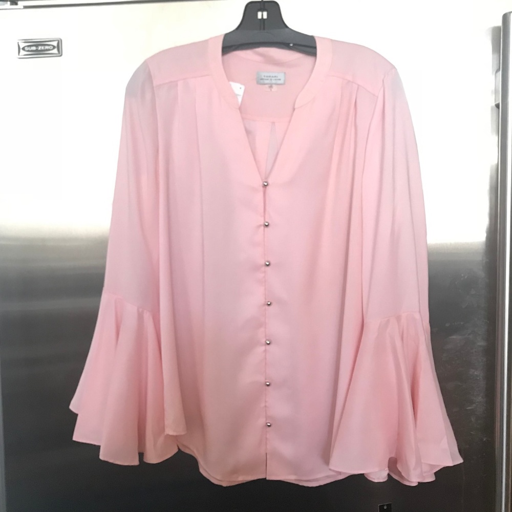 Tahari Pink Peach Bell Sleeve Blouse Top! NWT S xs